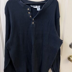 King Size Men's Black Henley Thermal Sweatshirt